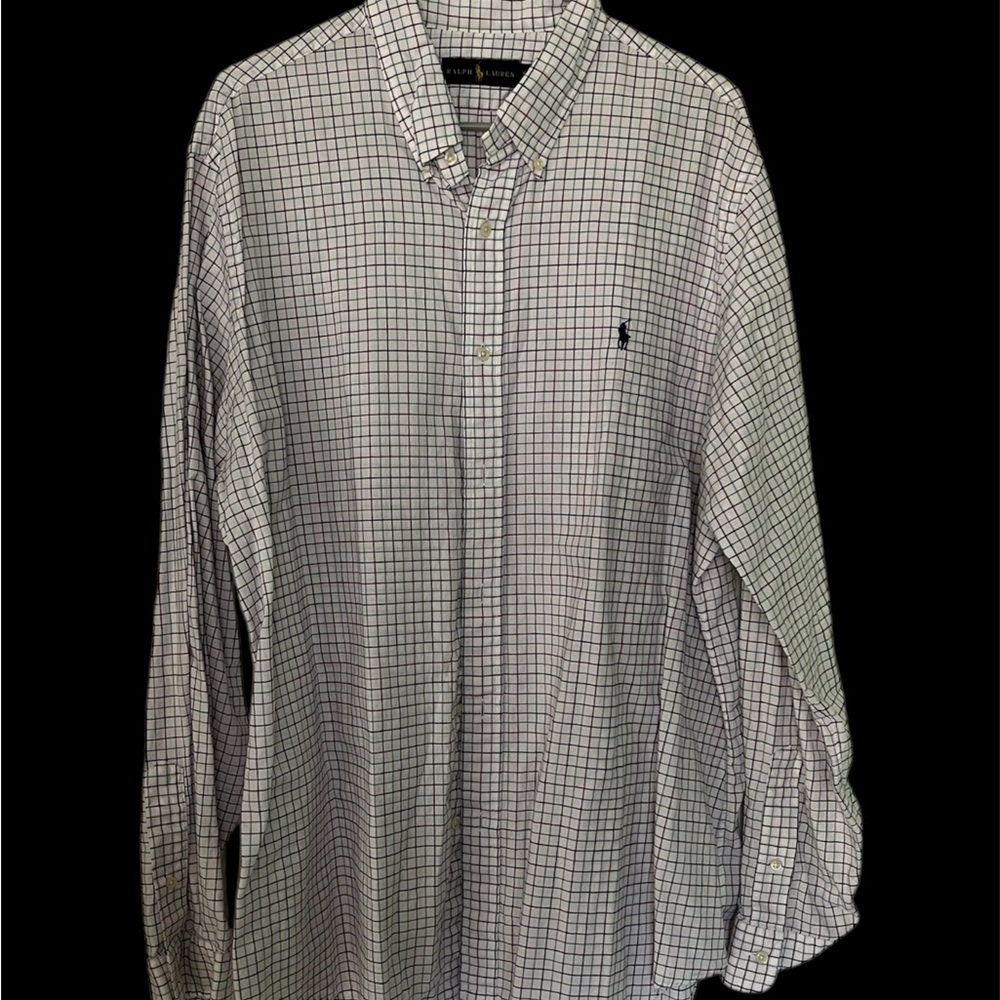 Ralph Lauren Men's White Checkered Button Down Shirt